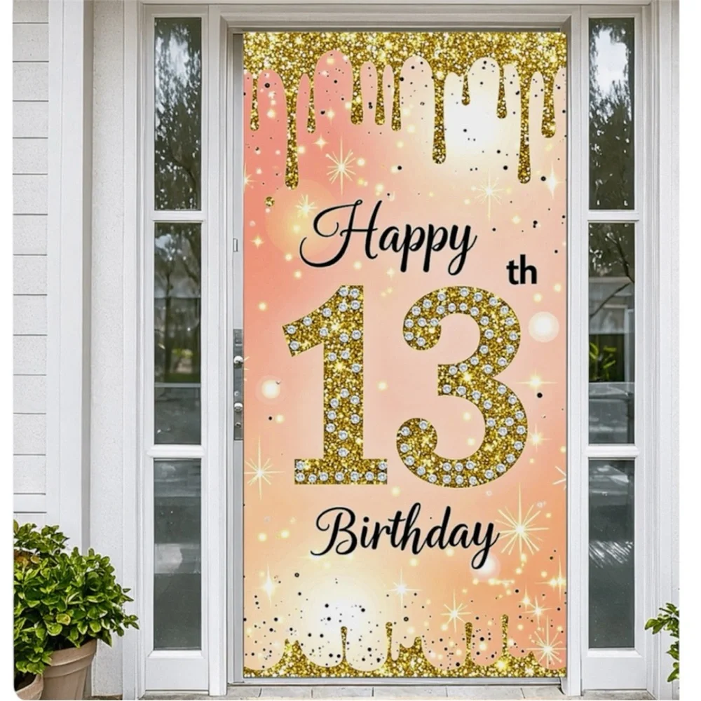 Gold and Pink 13th Birthday Door Banner